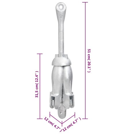 Anker met touw inklapbaar 6 kg smeedijzer zilverkleurig 11