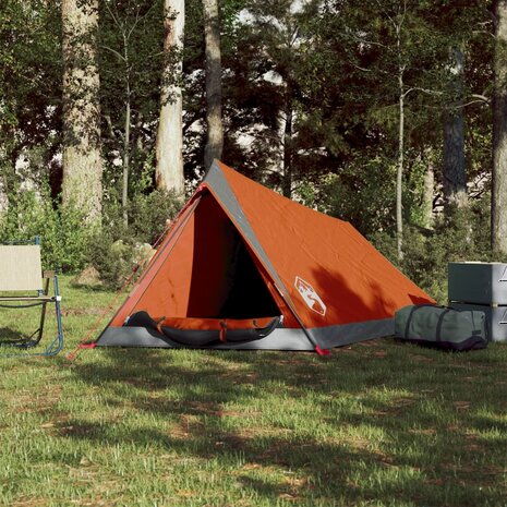 Tent 2-persoons waterdicht grijs en oranje 3