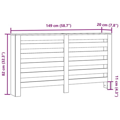 Radiatorombouw 149x20x82 cm bewerkt hout zwart 8