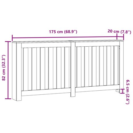 Radiatorombouw 175x20x82 cm bewerkt hout wit 8