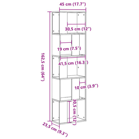 Boekenkast 5-laags 45x23,5x162,5 cm bewerkt hout betongrijs 8