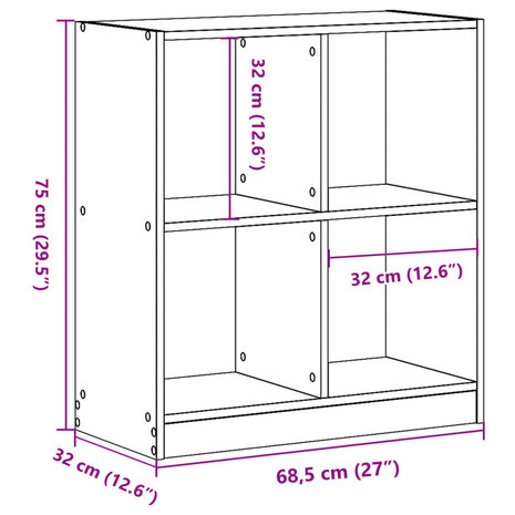 Boekenkast 68,5x32x75 cm bewerkt hout wit 9