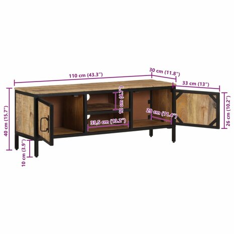 Tv-meubel 110x30x40 cm massief ruw mangohout 11