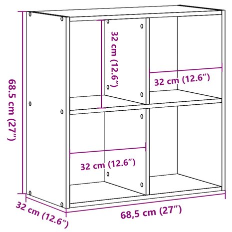 Boekenkast 68,5x32x68,5 cm bewerkt hout bruin eikenkleur 9