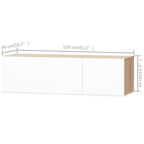 Tv-meubel 120x40x34 cm bewerkt hout hoogglans wit en eikenkleur 5