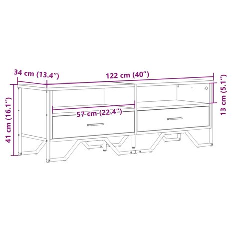 Tv-meubel 122x34x41 cm bewerkt hout sonoma eikenkleurig 10