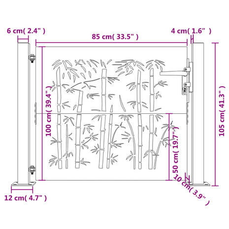 Poort 105x105 cm bamboe-ontwerp cortenstaal 11