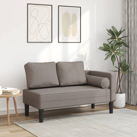 Chaise longue met kussens stof taupe 1