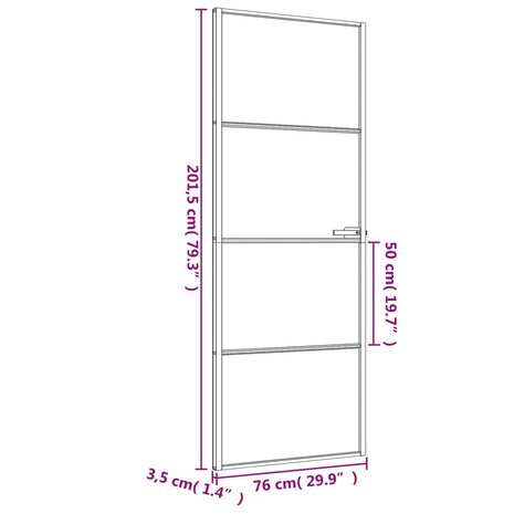 Binnendeur smal 76x201,5 cm gehard glas en aluminium zwart 9