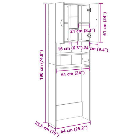 Wasmachinekast 64x25,5x190 cm sonoma eikenkleurig 10