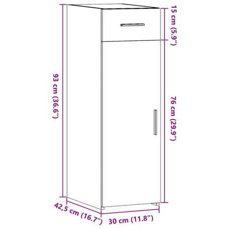 Dressoir 30x42,5x93 cm bewerkt hout betongrijs 11