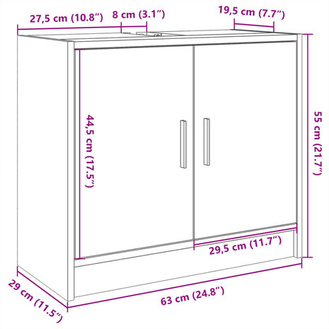 Wastafelkast 63x29x55 cm bewerkt hout wit 11