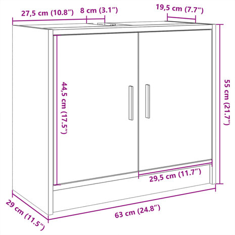 Wastafelkast 63x29x55 cm bewerkt hout sonoma eikenkleurig 11