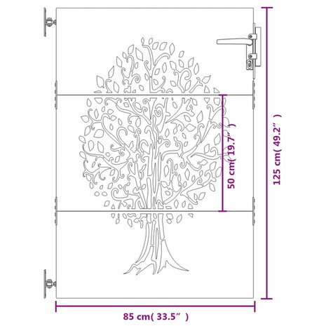 Poort 85x125 cm boomontwerp cortenstaal 10