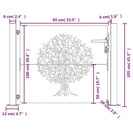 Poort 105x105 cm boomontwerp cortenstaal 11