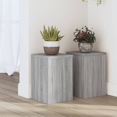 Plantenstandaards 2 st 20x20x30 cm bewerkt hout grijs sonoma 1