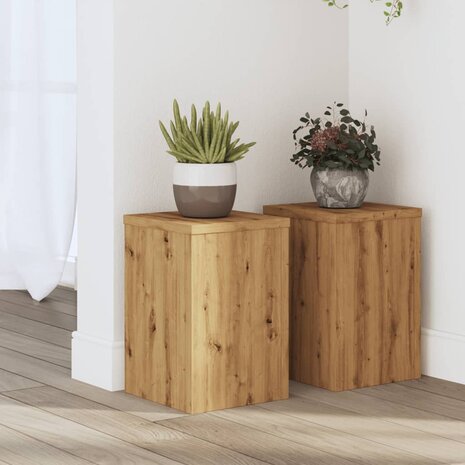 Plantenstandaards 2 st 20x20x30 cm hout artisanaal eiken 1