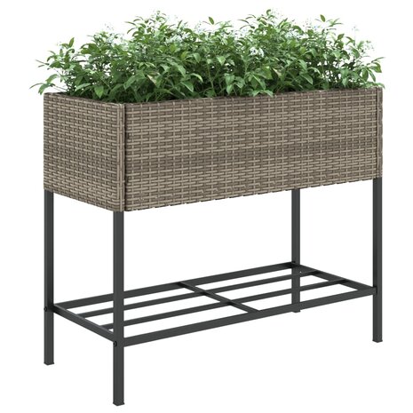 Plantenbak met schap poly rattan grijs 4