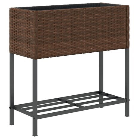 Plantenbak met schap poly rattan bruin 7