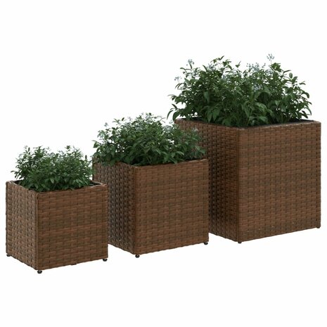 Plantenbakken 3 st poly rattan bruin 4