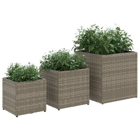 Plantenbakken 3 st poly rattan grijs 4