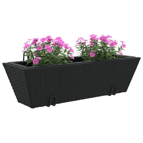 Plantenbakken 2 st met haken poly rattan zwart 4