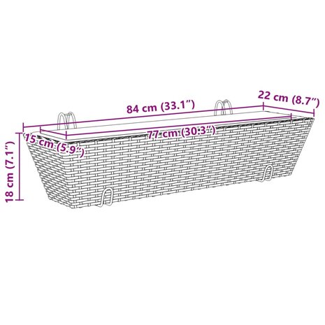 Plantenbakken 2 st met haken poly rattan zwart 11