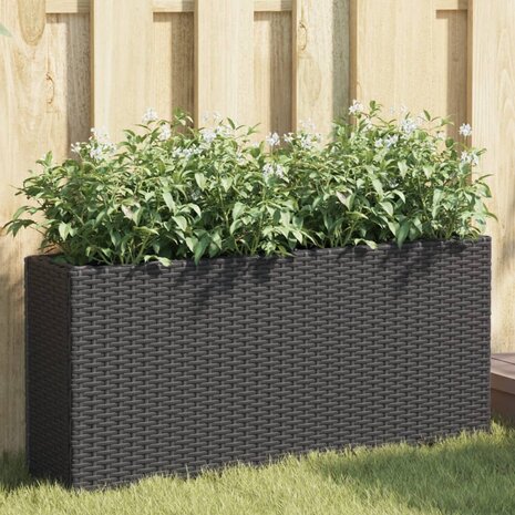 Plantenbak met 2 potten 90x20x40 cm poly rattan zwart 1