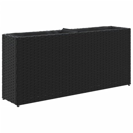 Plantenbak met 2 potten 90x20x40 cm poly rattan zwart 2