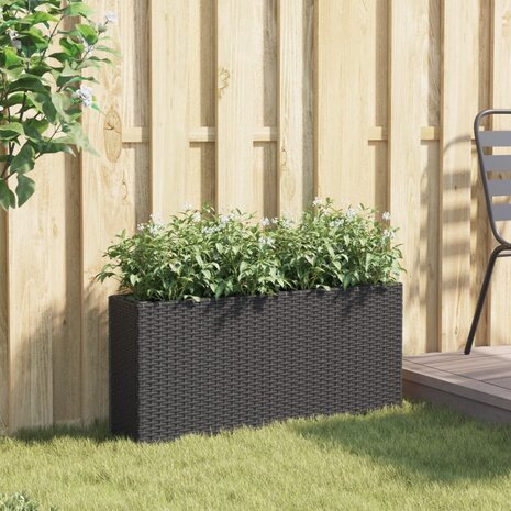 Plantenbak met 2 potten 90x20x40 cm poly rattan zwart 3