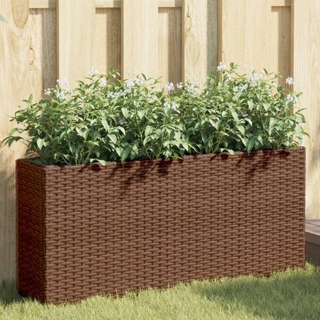 Plantenbak met 2 potten 90x20x40 cm poly rattan bruin 1