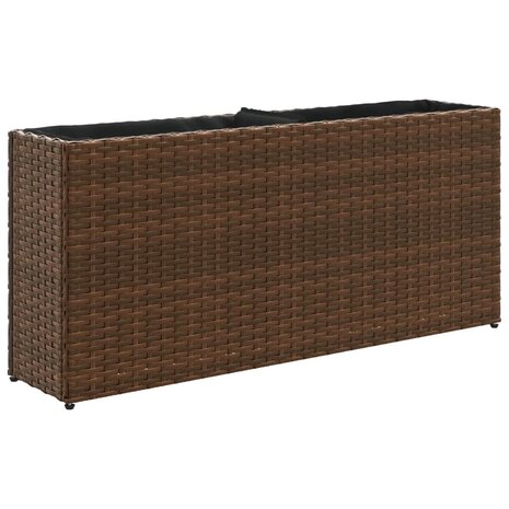 Plantenbak met 2 potten 90x20x40 cm poly rattan bruin 2