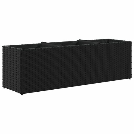 Plantenbak met 3 potten 105x30x32 cm poly rattan zwart 2