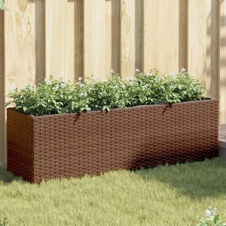 Plantenbak met 3 potten 105x30x32 cm poly rattan bruin 1