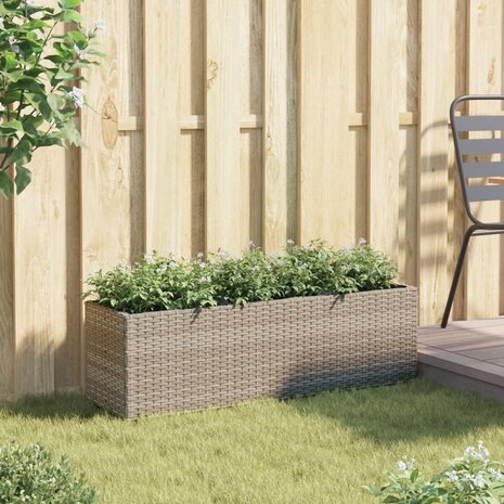 Plantenbak met 3 potten 105x30x32 cm poly rattan grijs 3