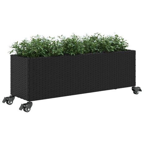 Plantenbak met wielen 3 potten 107x32x38 cm poly rattan zwart 4