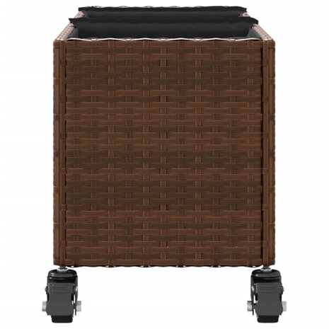 Plantenbak met wielen 3 potten 107x32x38 cm poly rattan bruin 6