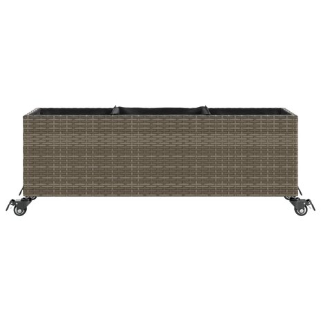 Plantenbak met wielen 3 potten 107x32x38 cm poly rattan grijs 5