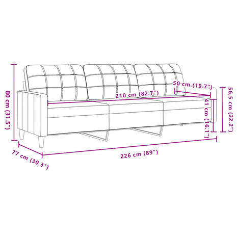 Driezitsbank 210 cm stof lichtgeel 8