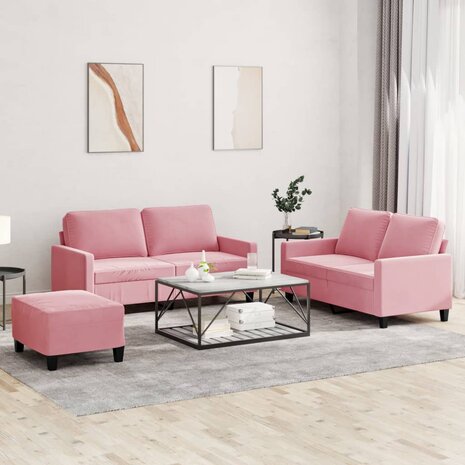 3-delige Loungeset met kussens fluweel roze 1