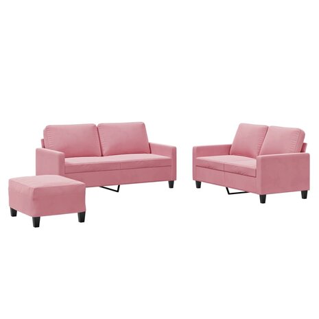 3-delige Loungeset met kussens fluweel roze 2