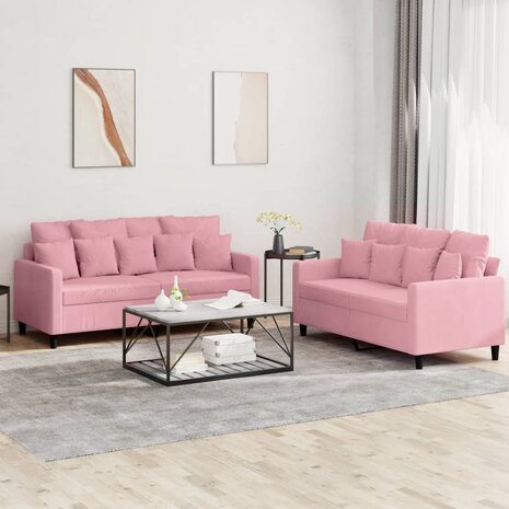 2-delige Loungeset met kussens fluweel roze 1