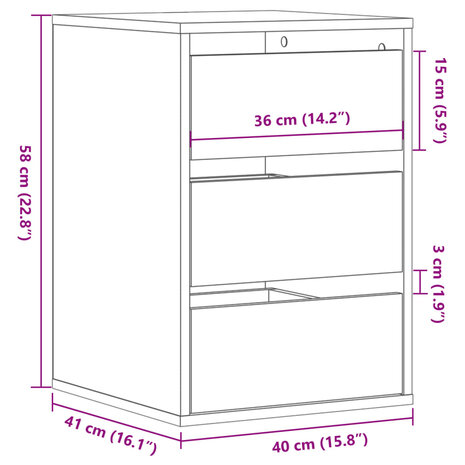 Ladekast 40x41x58 cm bewerkt hout gerookt eikenkleurig 10