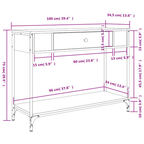 Wandtafel 100x34,5x75 cm bewerkt hout zwart 11