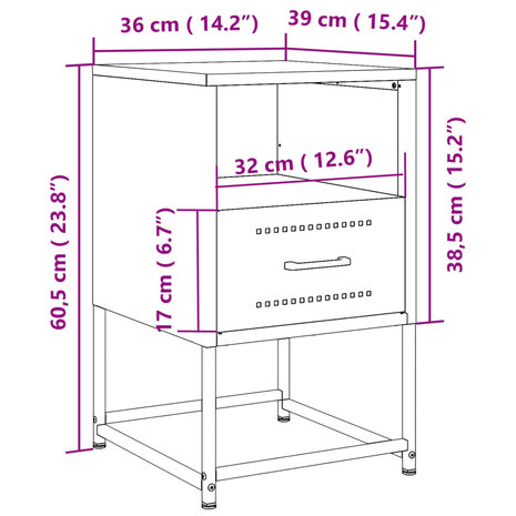 Nachtkastjes 2 st 36x39x60,5 cm staal wit 12