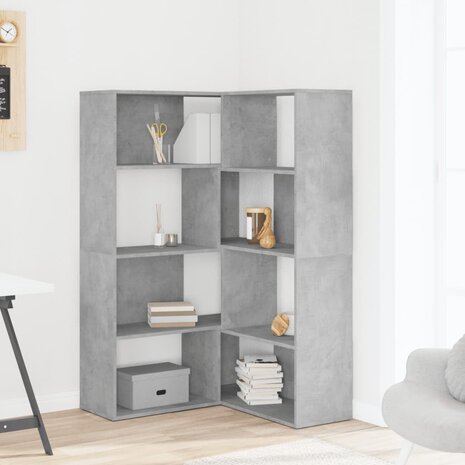 Boekenkast 4-laags hoek 85x85x140 cm bewerkt hout betongrijs 3