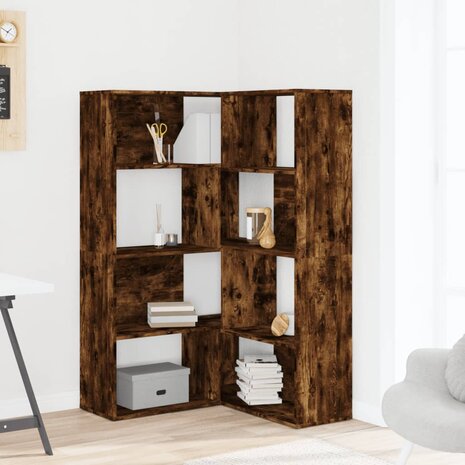 Boekenkast 4-laags hoek 85x85x140 cm bewerkt hout gerookt eiken 3