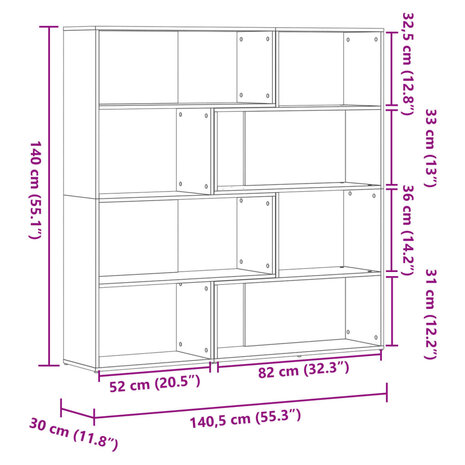 Boekenkast 4-laags hoek 85x85x140 cm bewerkt hout gerookt eiken 10