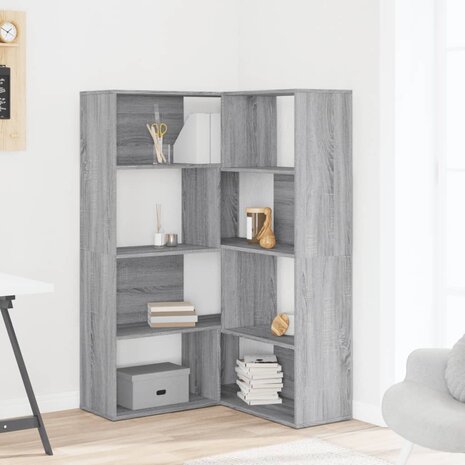 Boekenkast 4-laags hoek 85x85x140 cm bewerkt hout grijs sonoma 3