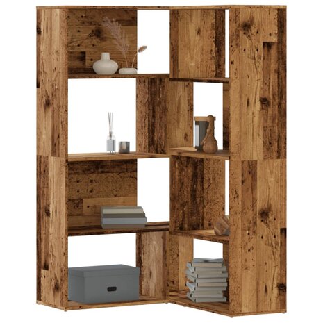 Boekenkast 4-laags hoek 85x85x140 cm bewerkt hout oud houtkleur 1